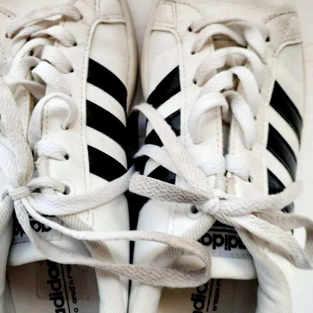 Adidas Boys Shoes White Black Stripe Neo Youth Size 6